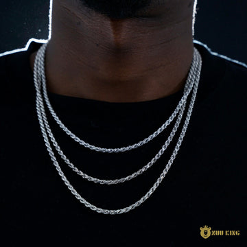 3mm 925 Silver Rope Chain In White Gold Plated ZUU KING